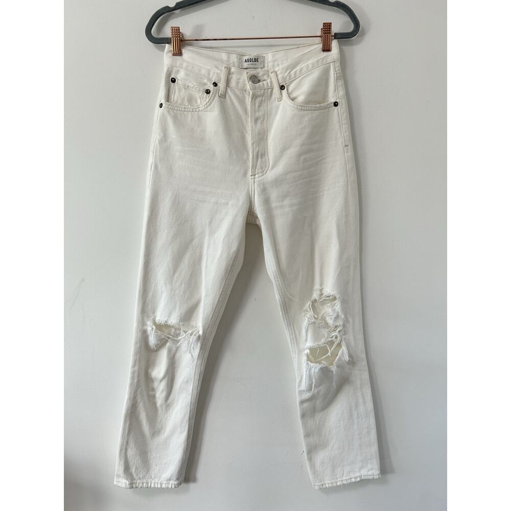 AGOLDE Riley High Rise Straight Leg Distressed White Button Fly Jeans 25